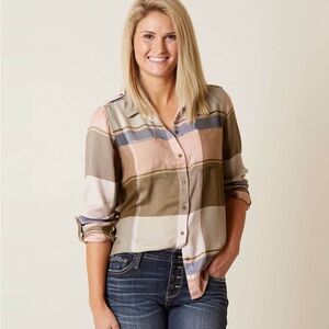 Lucky Brand Multicolor Plaid & Striped Flannel Button Down Shirt Size XS